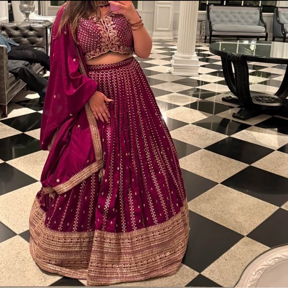 Plum Lehenga with Gold Accents